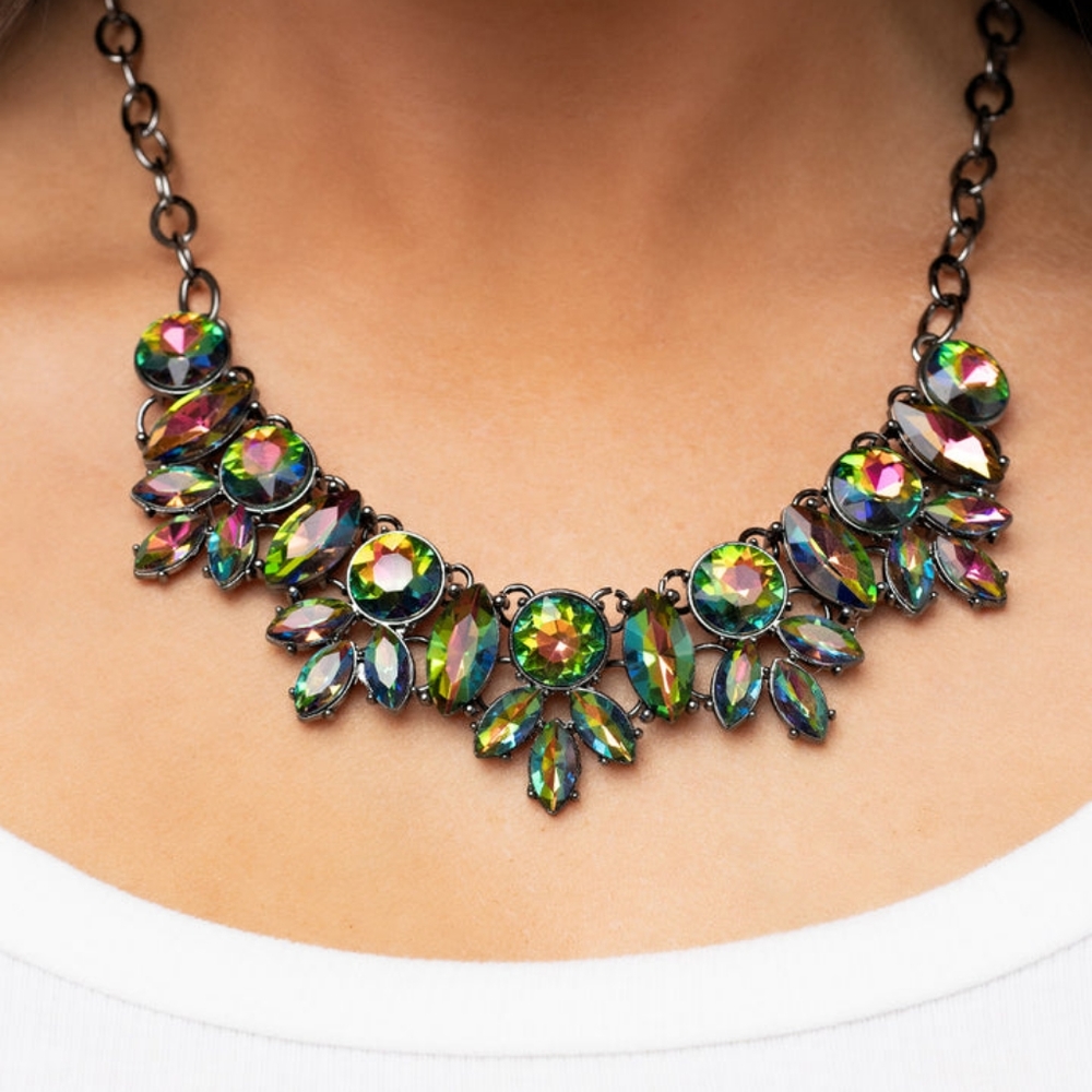Combustible Charisma Multi Oil Spill Necklace, New Age Nostalgia Multi Earrings